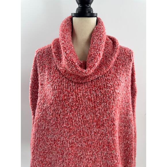 Free People BFF Red White Cowl Neck Sweater Boucle Oversized Pullover Knit S - Picture 2 of 7